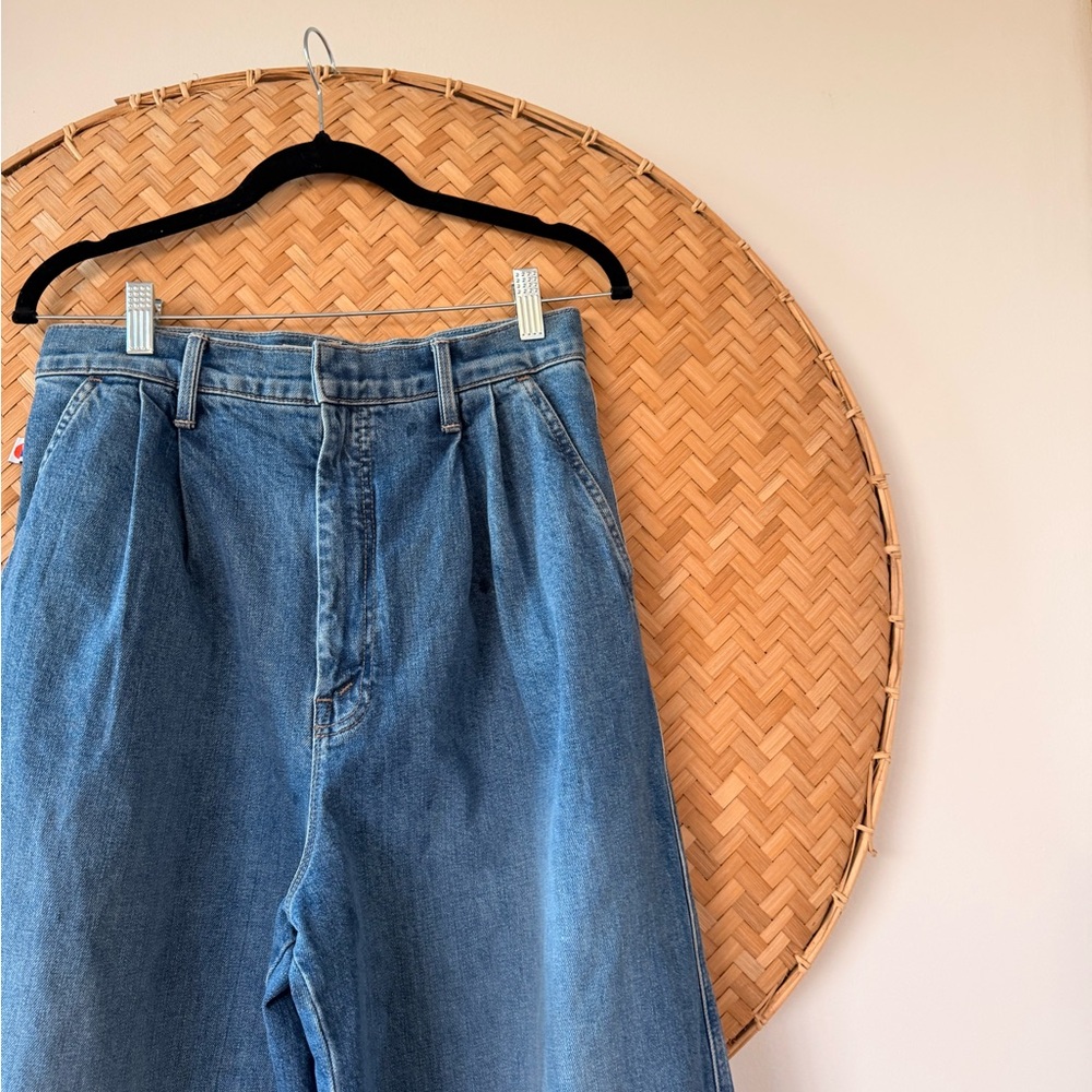 CLARE V x MOTHER PLEATED BELL PREP HEELED WIDE LEG JEANS PLAYING‎ IN PARIS SZ 28 - Picture 9 of 14